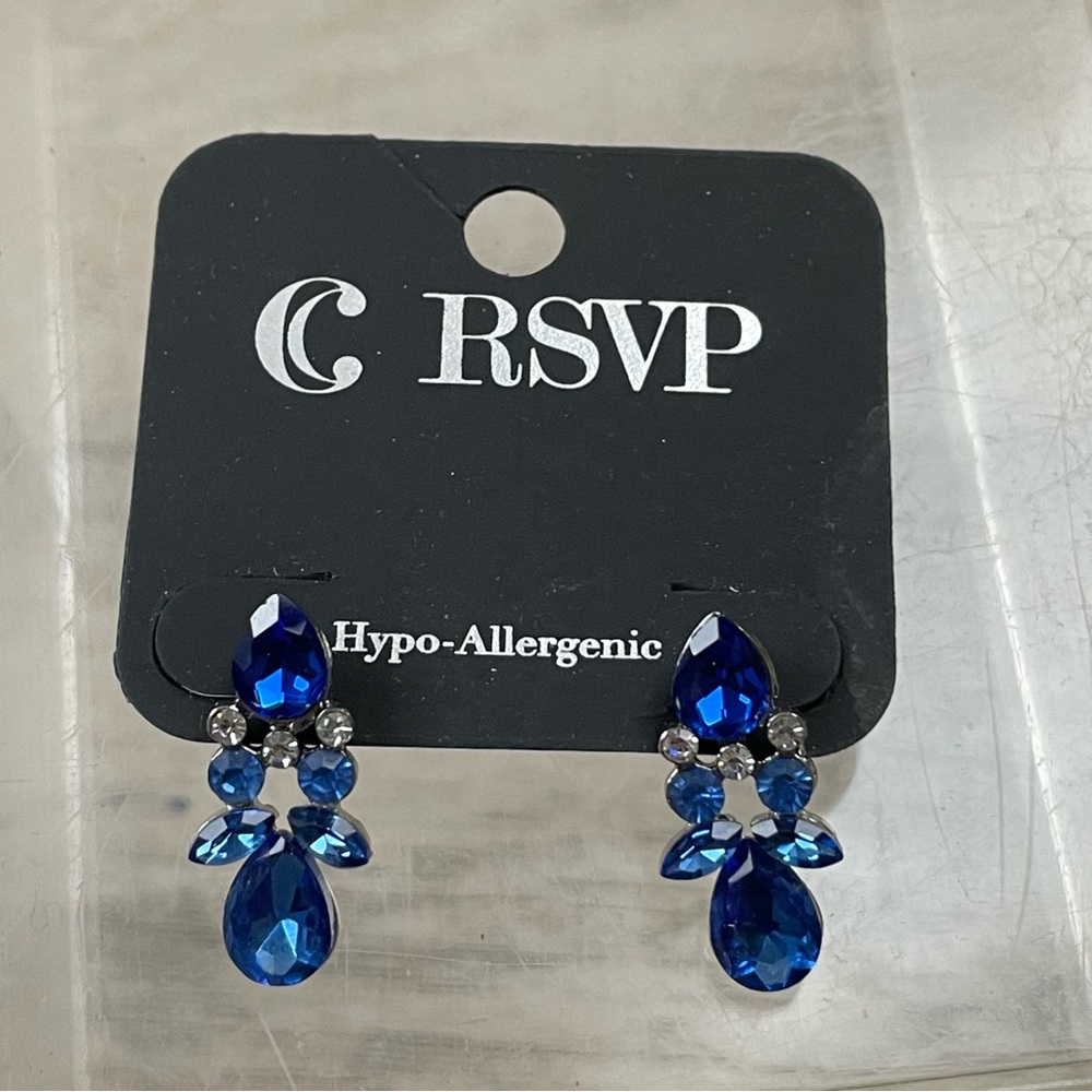 NEW Silver Blue Colored Stone Earrings Dangle Hypo Allergenic C RSVP